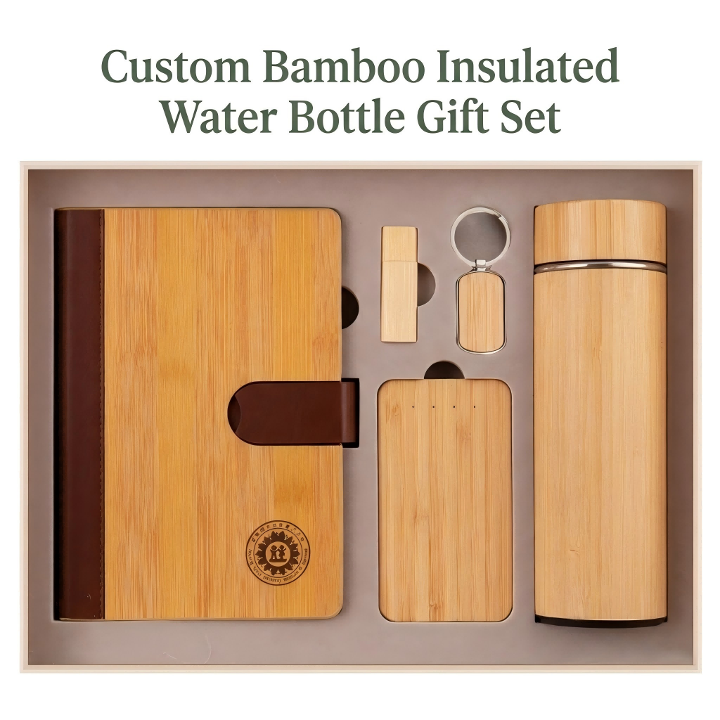 CustomBambooInsulatedWaterBottleGiftSet