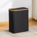 Laundry Hamper with Lid, Tall Laundry Baskets with Bamboo Pull Handles, Large Laundry Bin with Internal Support