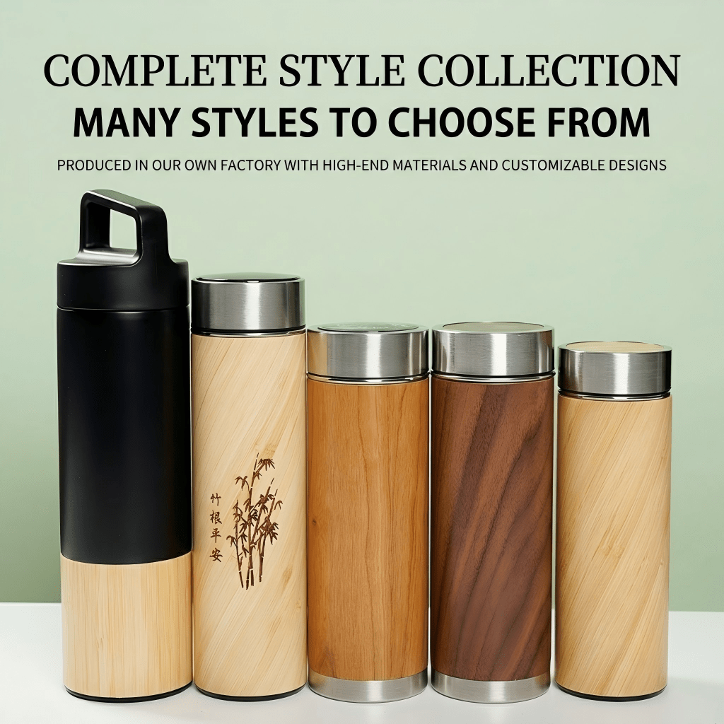 Custom Logo Bamboo Insulated Water Bottle - Kunknot