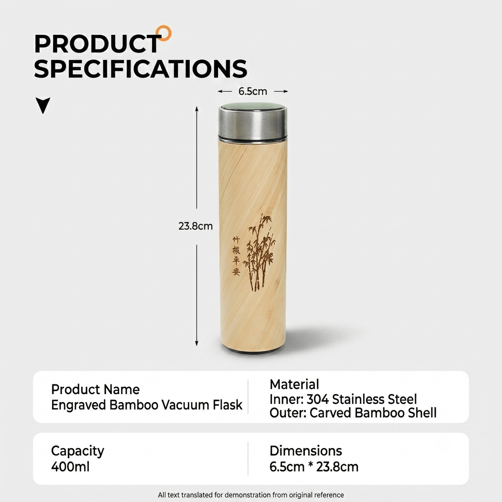 Custom Logo Bamboo Insulated Water Bottle - Kunknot