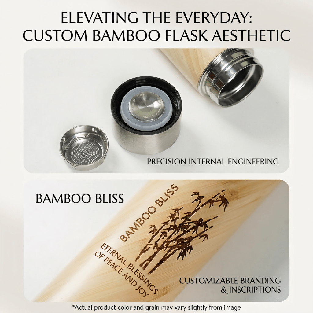 Custom Logo Bamboo Insulated Water Bottle - Kunknot