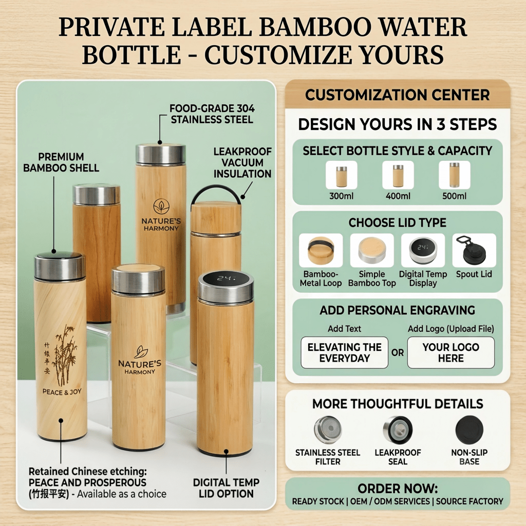 Private Label Bamboo Water Bottle - Kunknot
